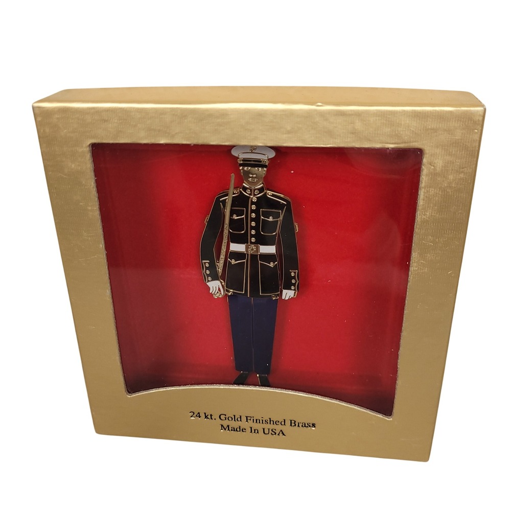 ChemArt 52287 Marine Corps Dress Blues 3D 24kt Gold Brass Ornament Made USA NIB